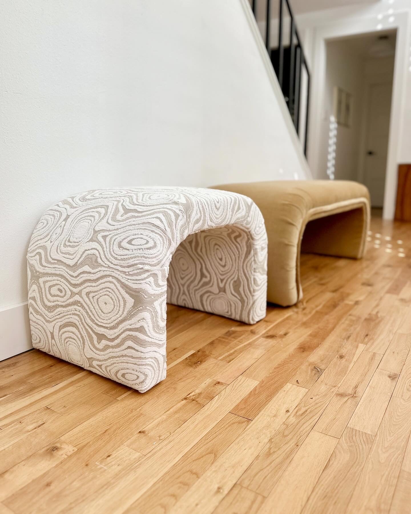 1980s Waterfall Ottoman in Playful Textured Chenille