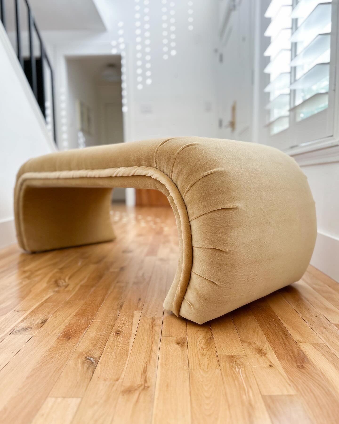 1980s Camel Velvet Waterfall Bench