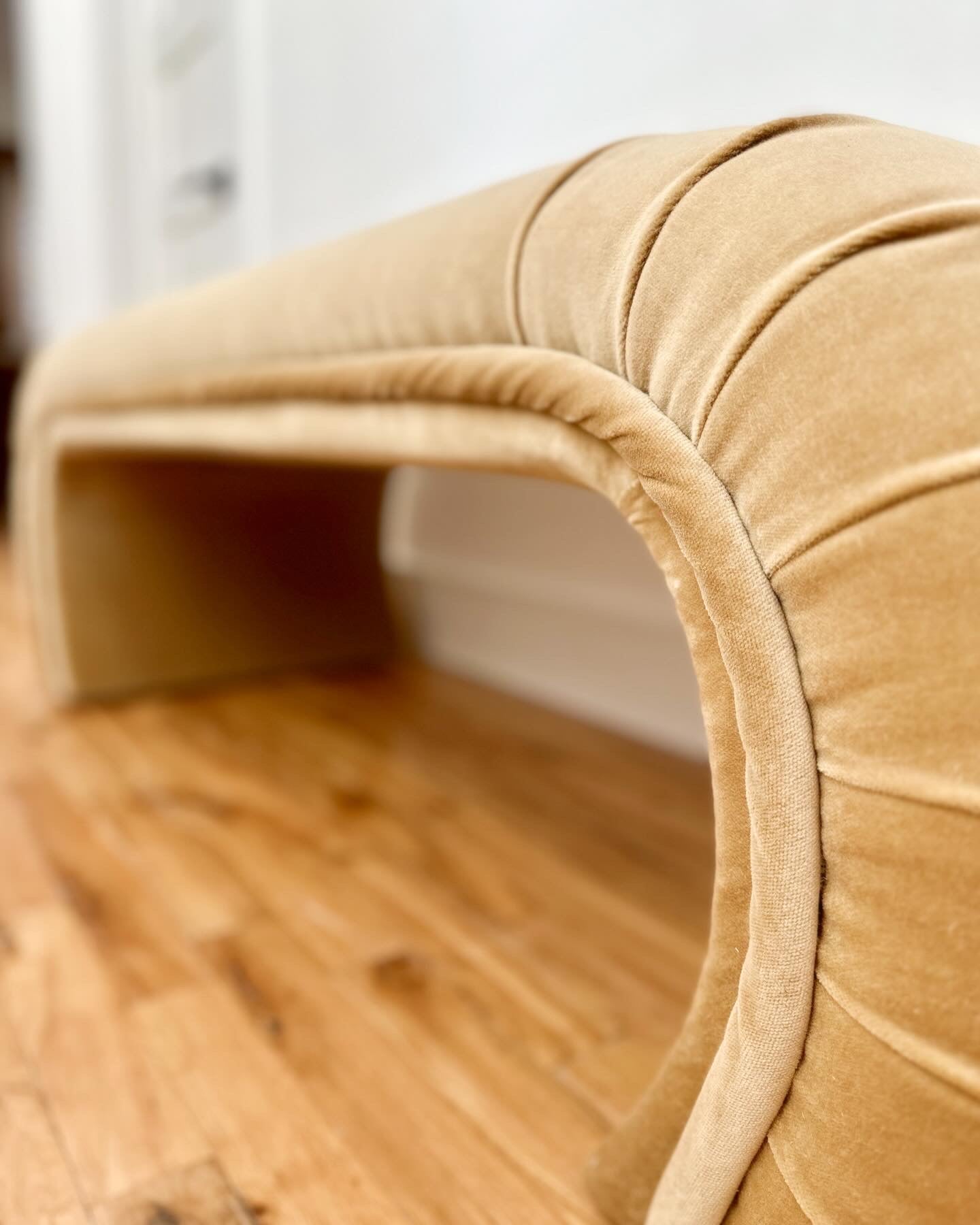 1980s Camel Velvet Waterfall Bench