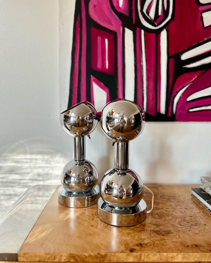 1970s Chrome Eyeball Lamps Attributed to Robert Sonneman - a pair