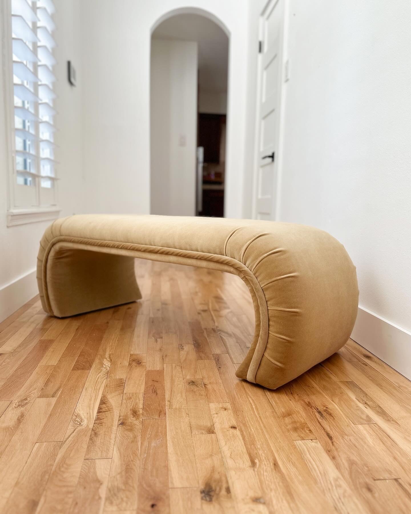 1980s Camel Velvet Waterfall Bench