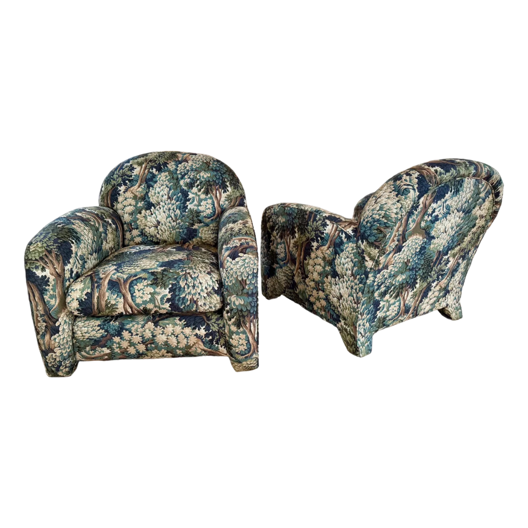 1980s Reupholstered Art Deco Style Club Chairs - a pair