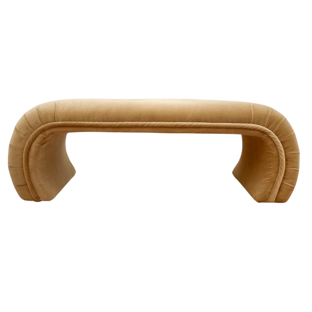 1980s Camel Velvet Waterfall Bench