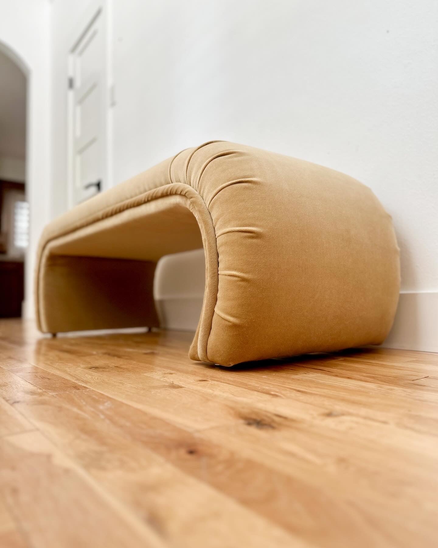 1980s Camel Velvet Waterfall Bench