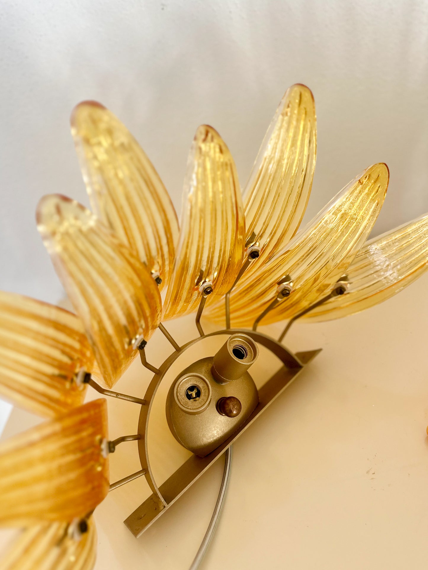 1990s Italian Murano Glass 'Palmette' Amber Wall Sconces - a pair