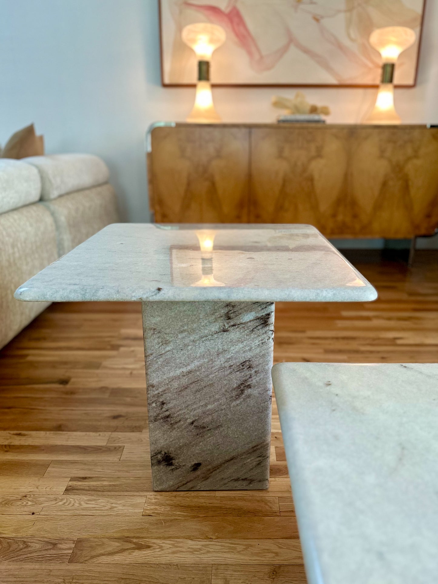 1980s Marble Pedestal Side Table