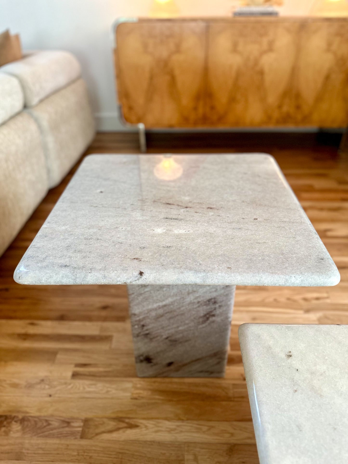 1980s Marble Pedestal Side Table