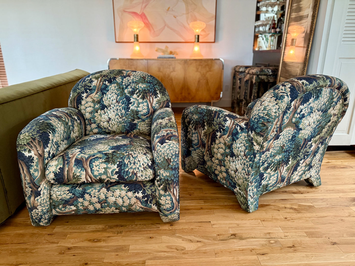 1980s Reupholstered Art Deco Style Club Chairs - a pair