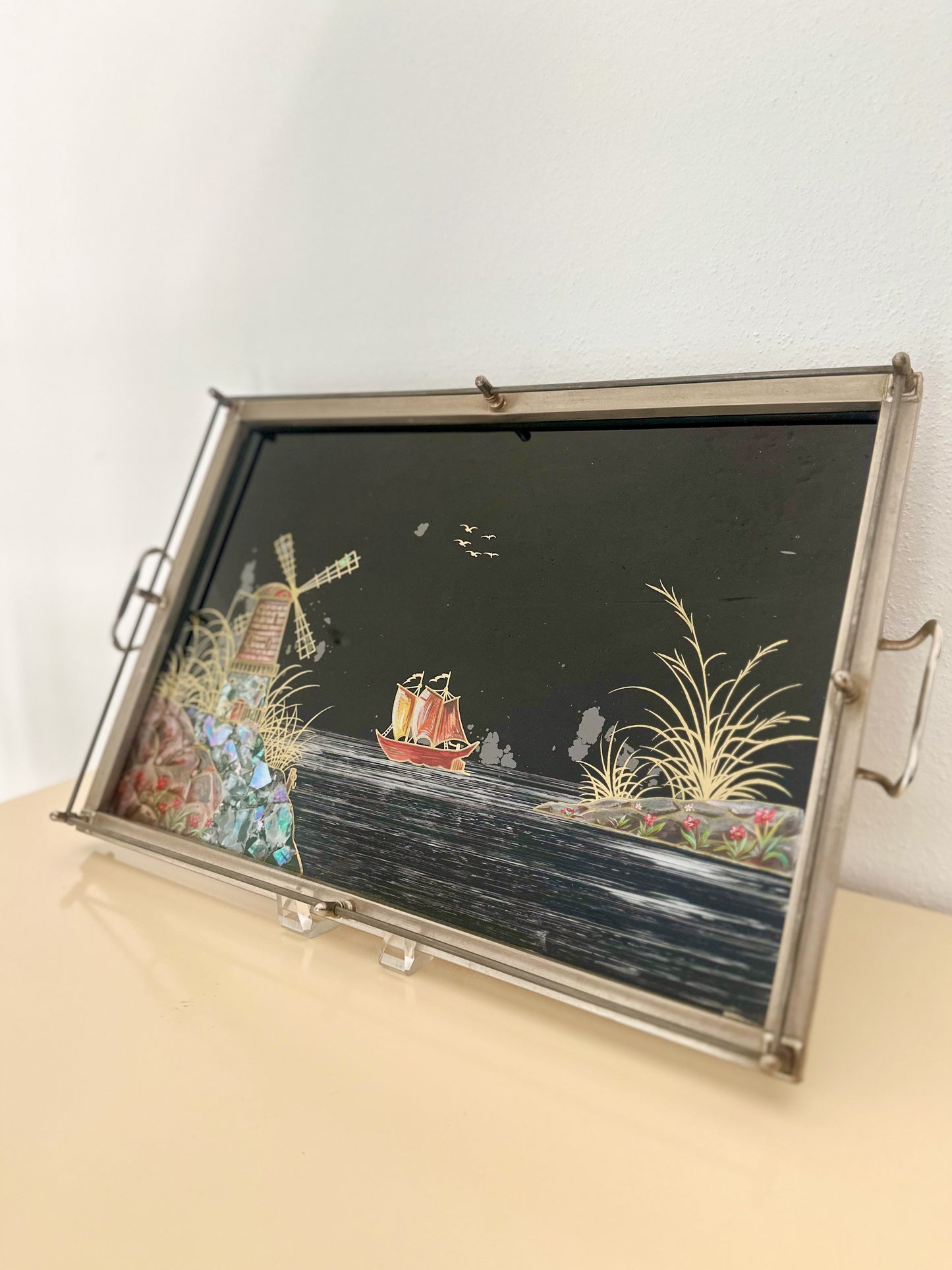 1930s French Art Deco Reverse Painted Serving Tray