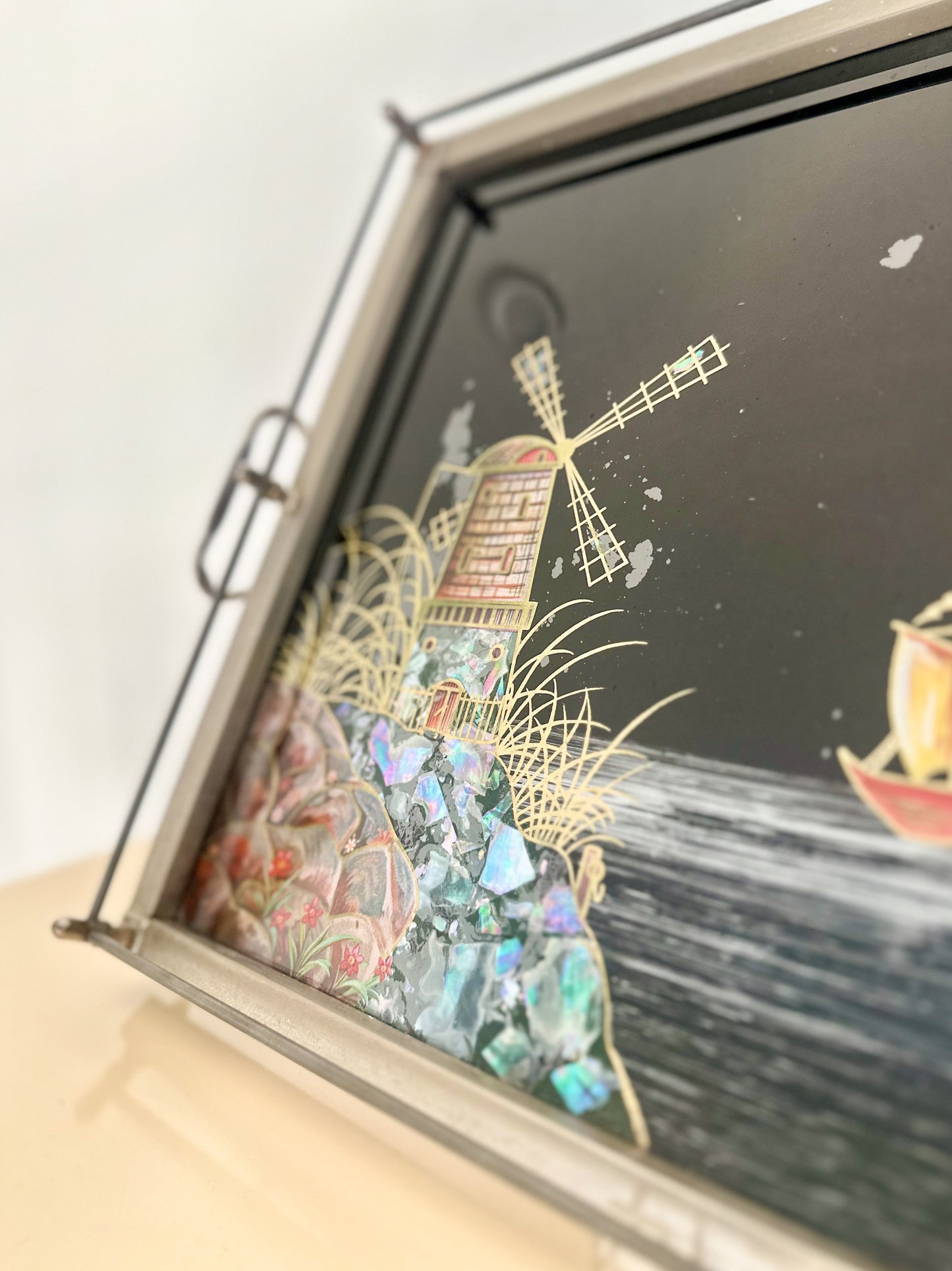 1930s French Art Deco Reverse Painted Serving Tray