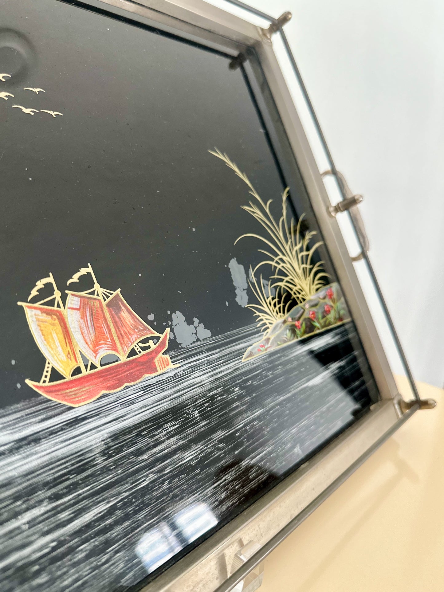1930s French Art Deco Reverse Painted Serving Tray