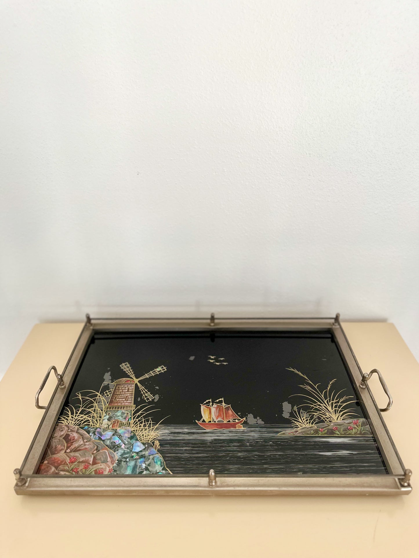 1930s French Art Deco Reverse Painted Serving Tray