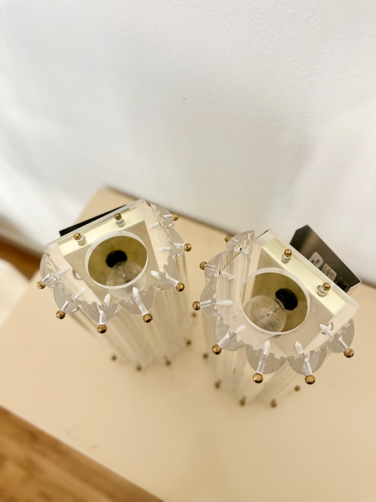1980s Lucite Prism Wall Mounted Sconces with Brass Details - a pair
