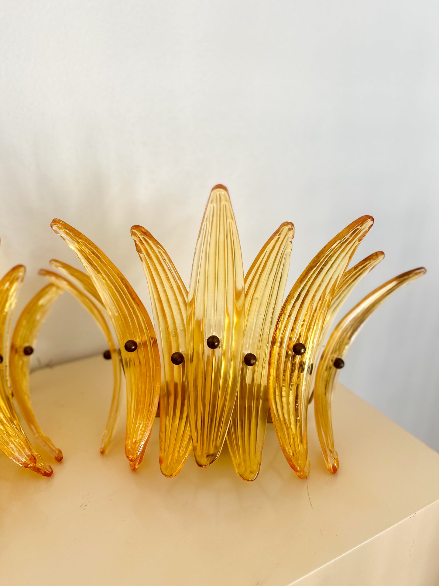 1990s Italian Murano Glass 'Palmette' Amber Wall Sconces - a pair
