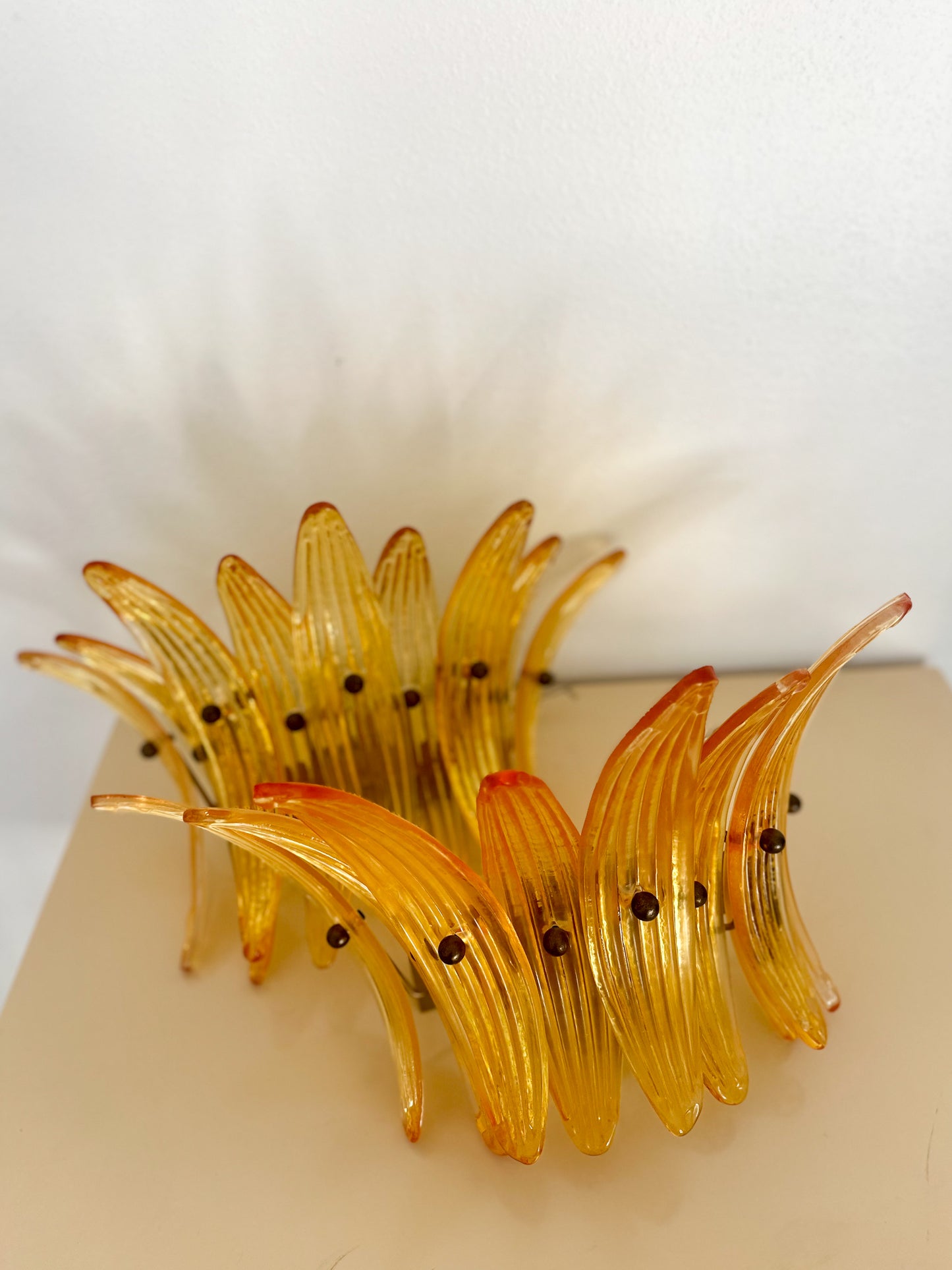 1990s Italian Murano Glass 'Palmette' Amber Wall Sconces - a pair