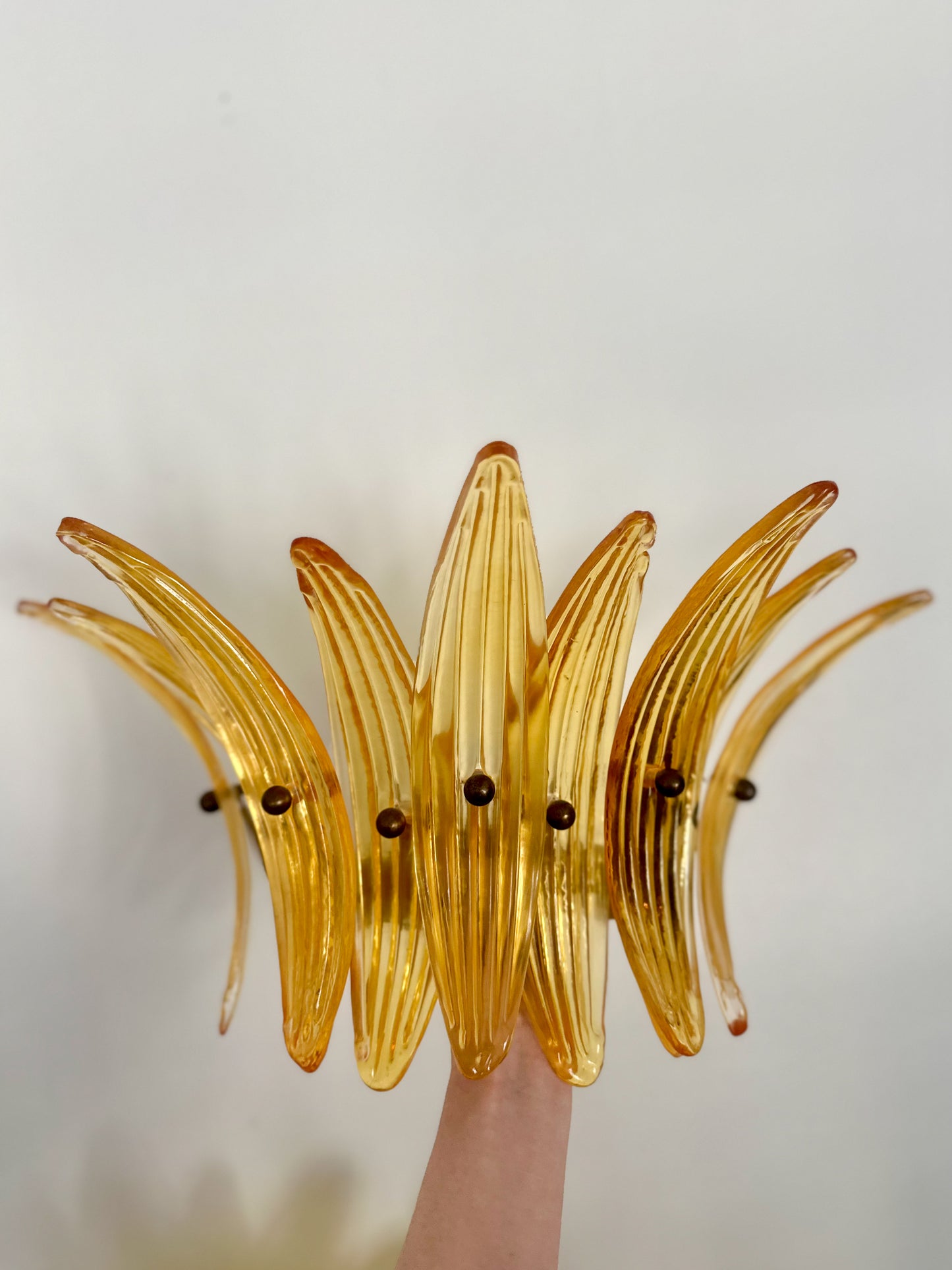 1990s Italian Murano Glass 'Palmette' Amber Wall Sconces - a pair