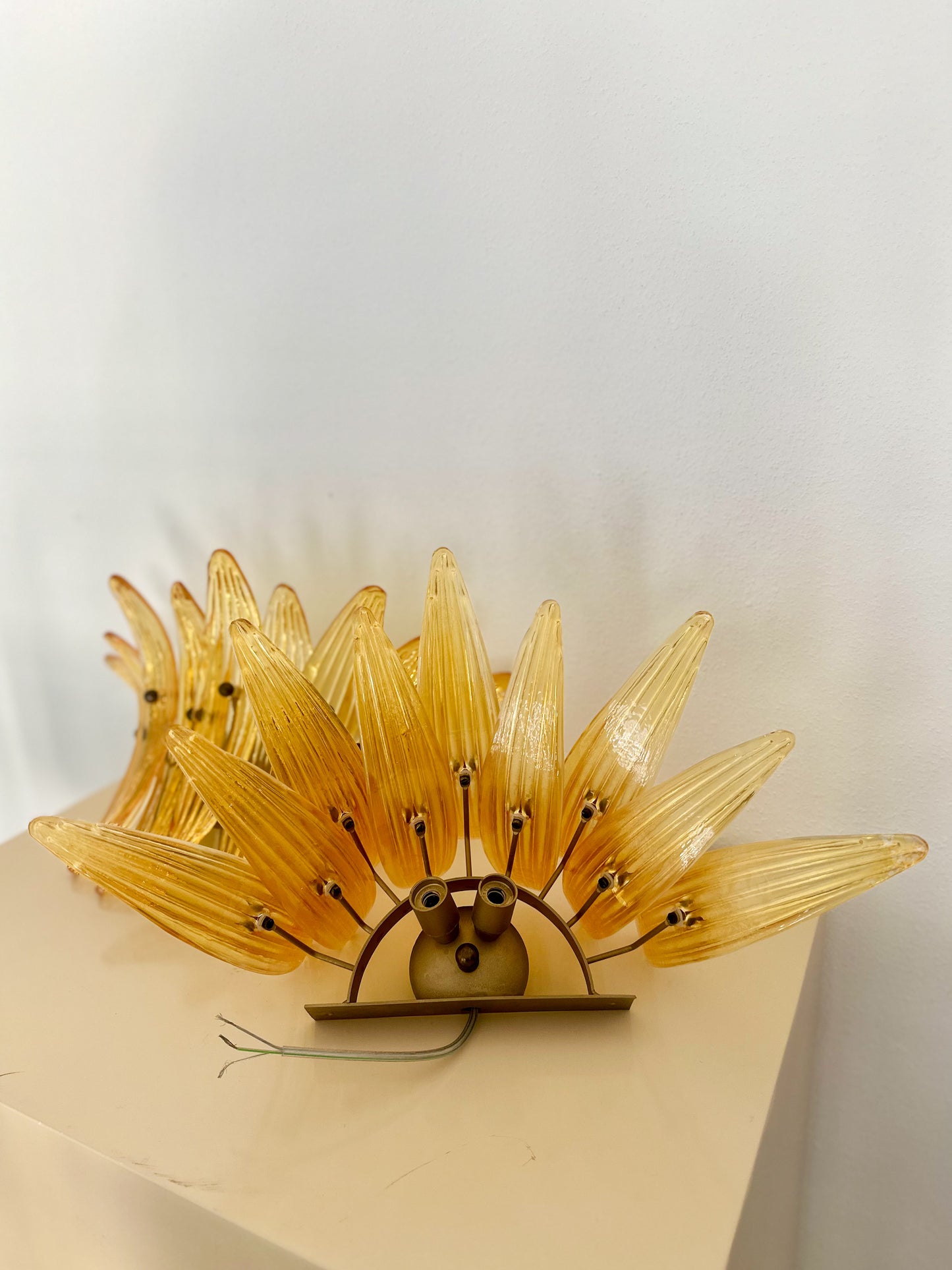 1990s Italian Murano Glass 'Palmette' Amber Wall Sconces - a pair
