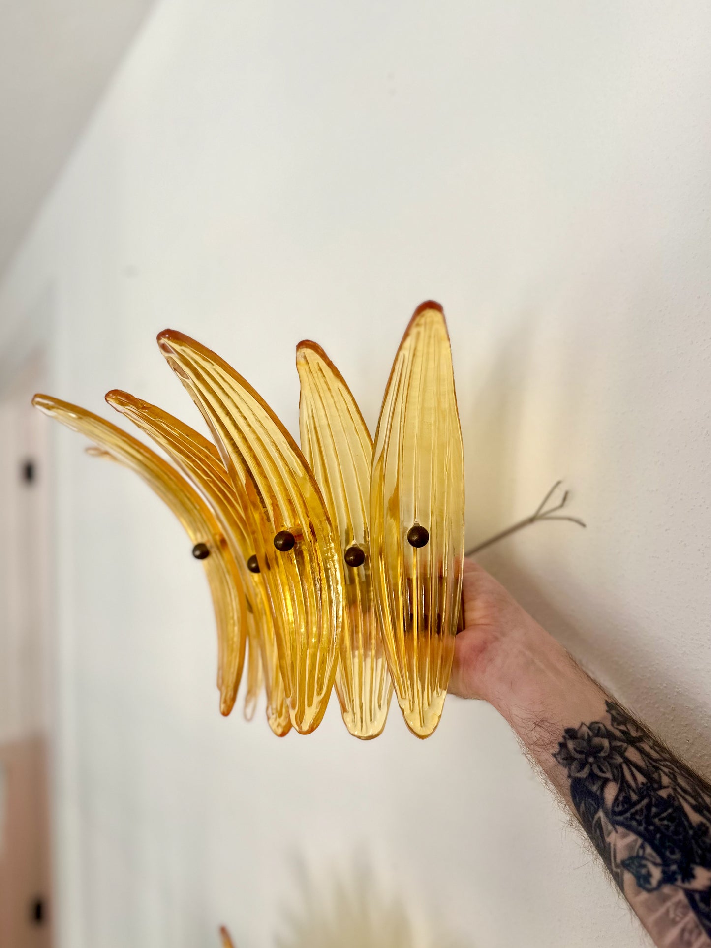 1990s Italian Murano Glass 'Palmette' Amber Wall Sconces - a pair