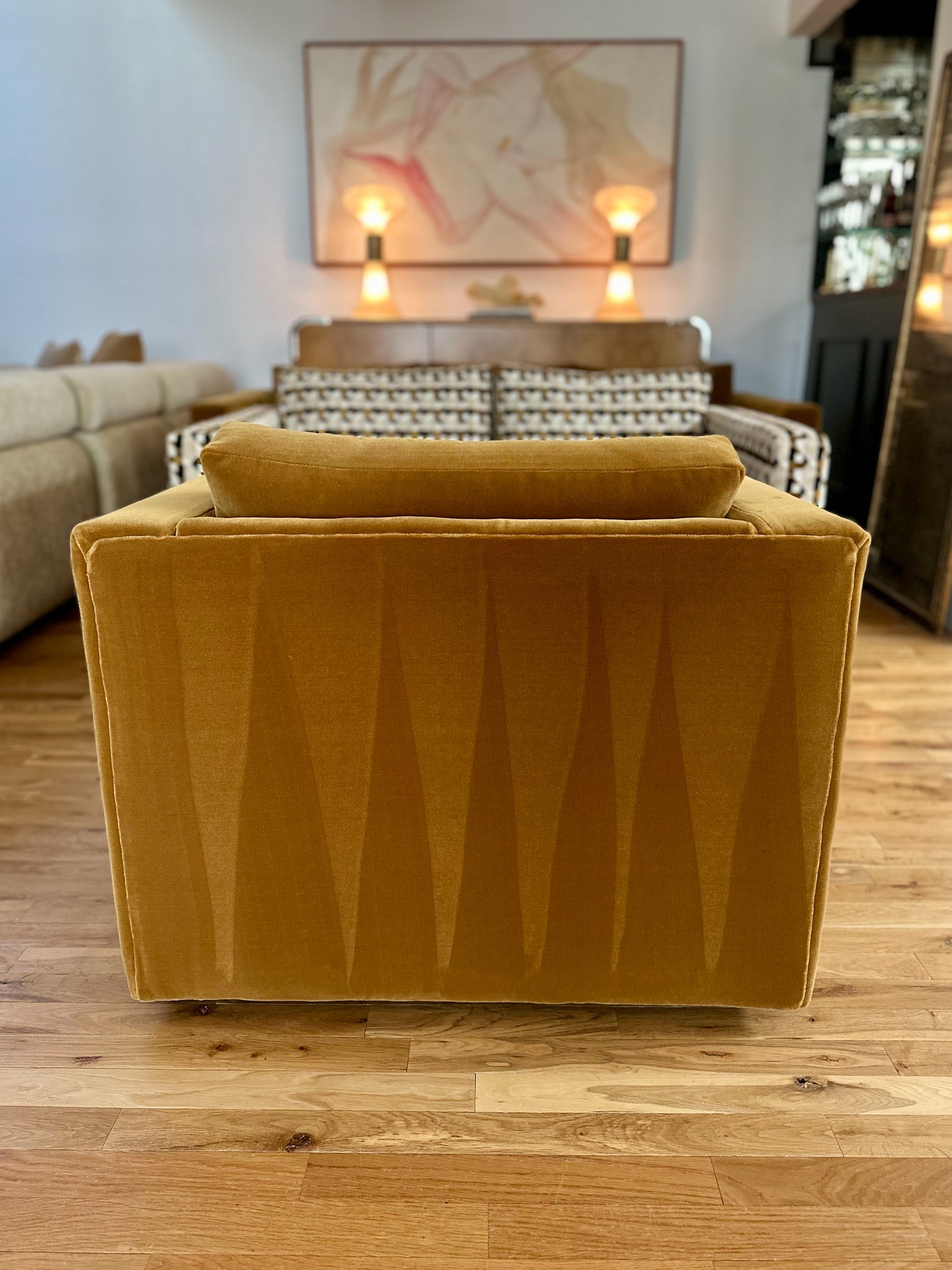 1970s Milo Baughman for Thayer Coggin Club Chair in New Honey Mohair