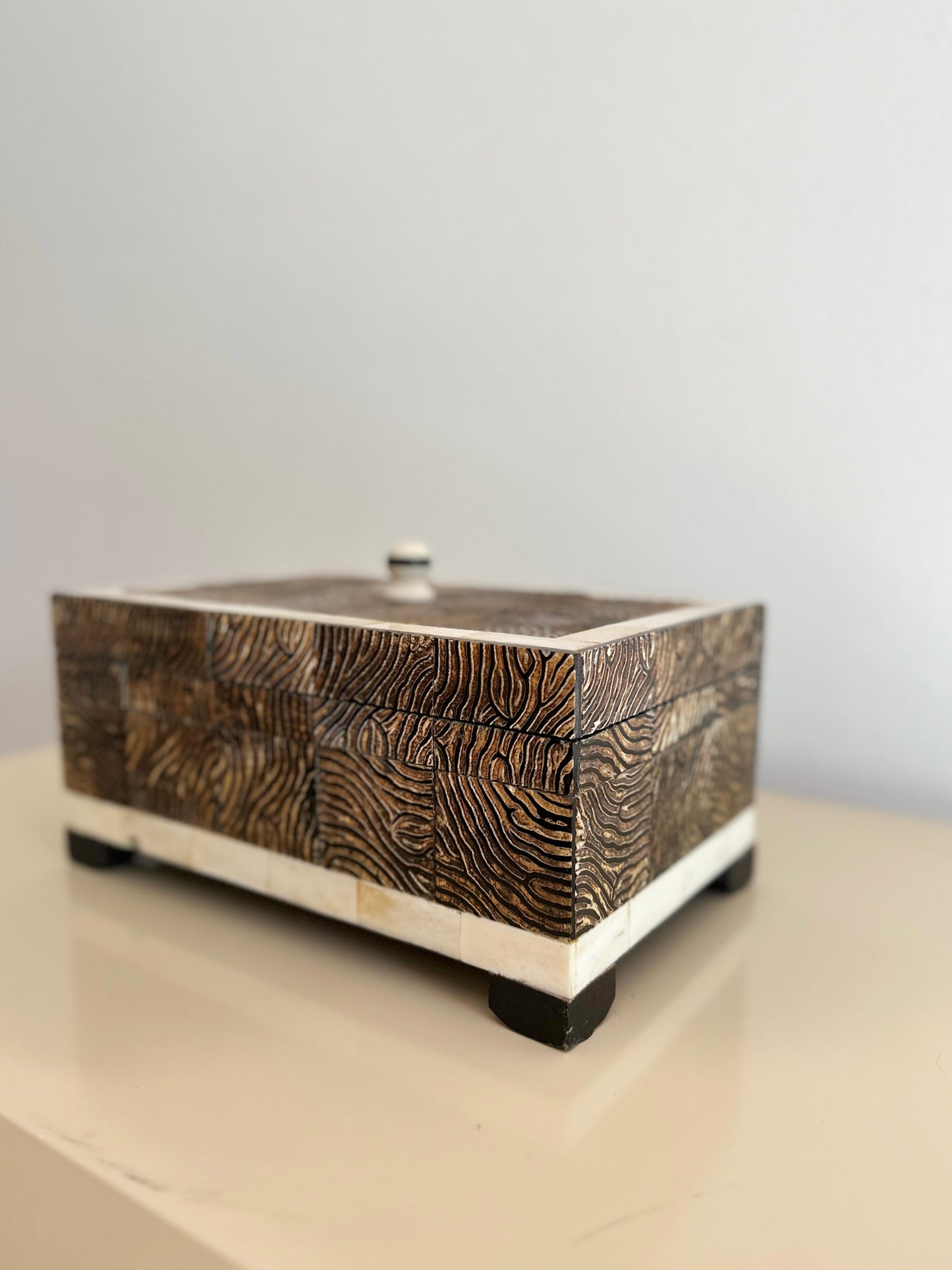 1980s Textured Bone and Faux Shell Jewelry Box