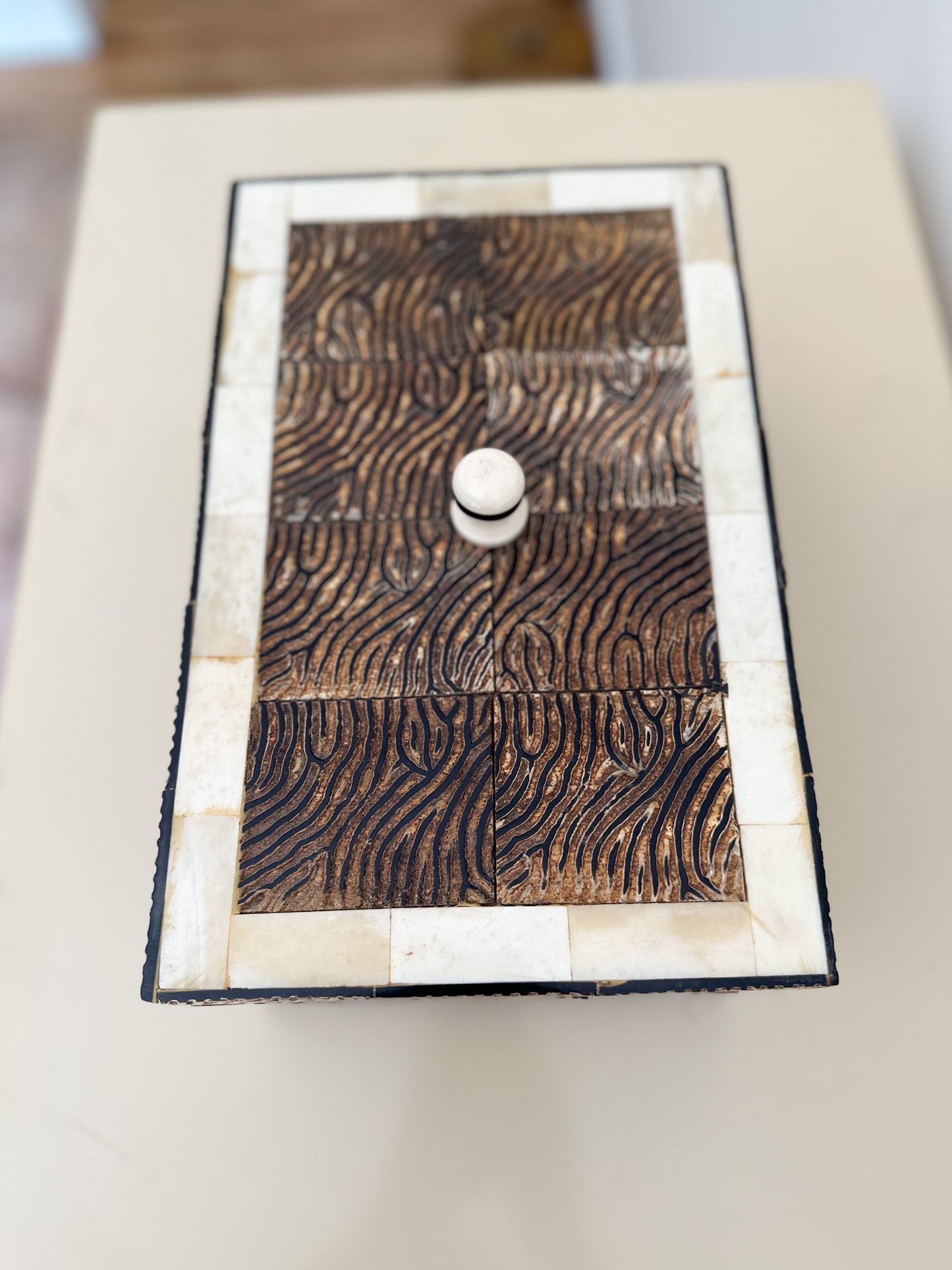 1980s Textured Bone and Faux Shell Jewelry Box