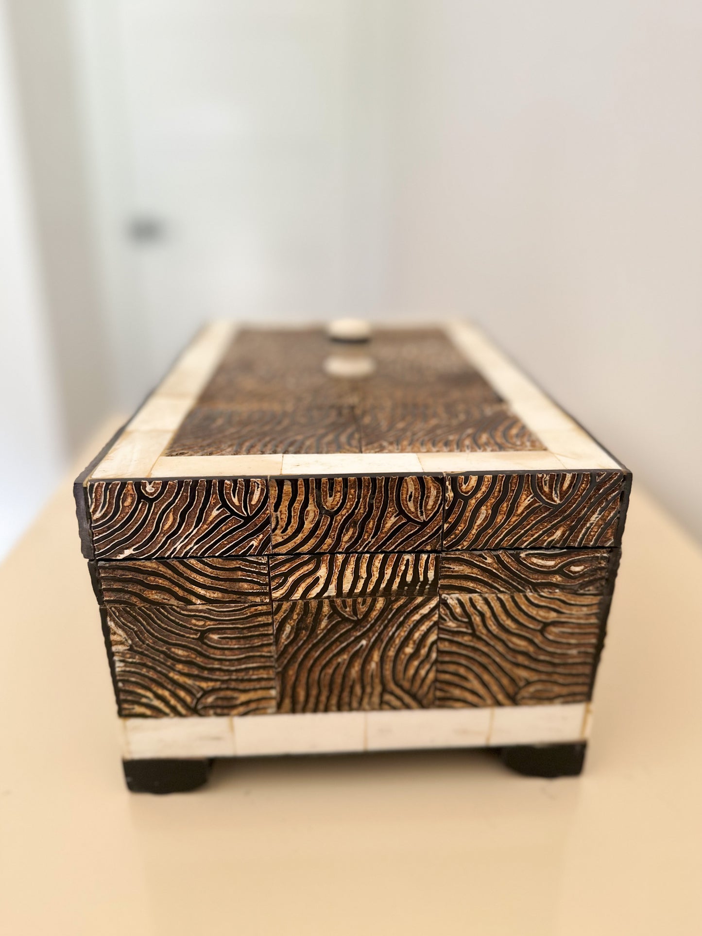1980s Textured Bone and Faux Shell Jewelry Box