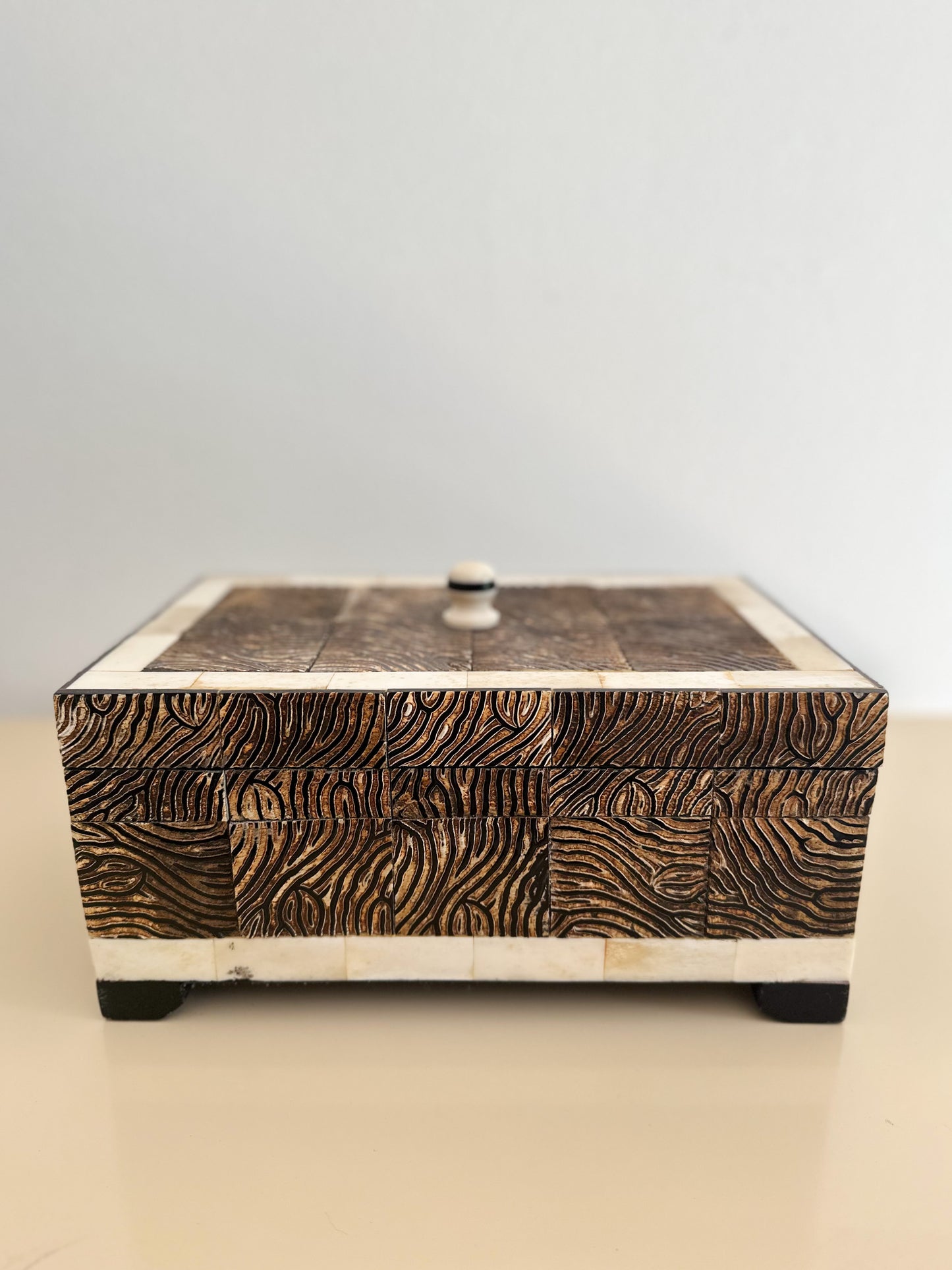 1980s Textured Bone and Faux Shell Jewelry Box