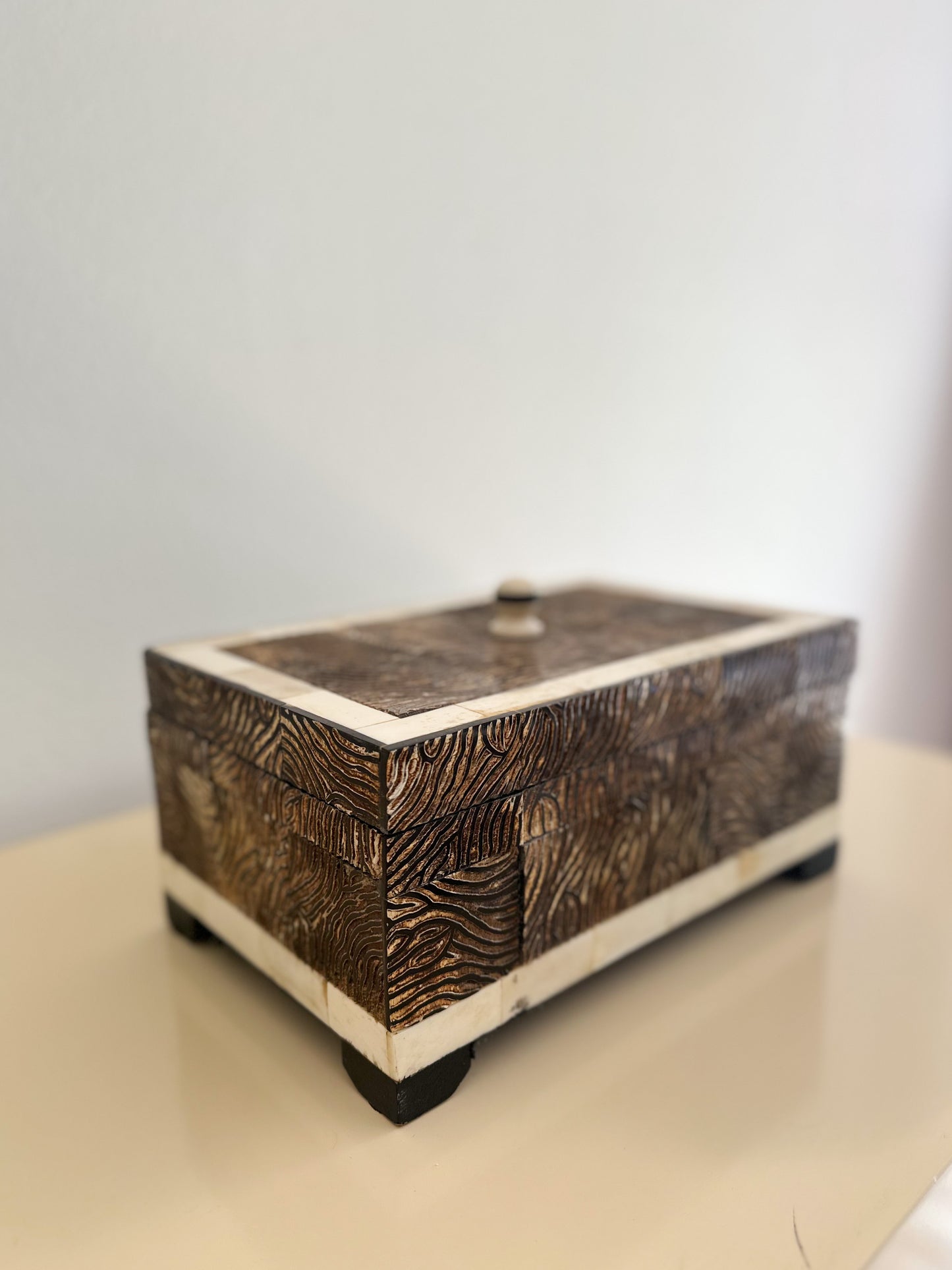 1980s Textured Bone and Faux Shell Jewelry Box