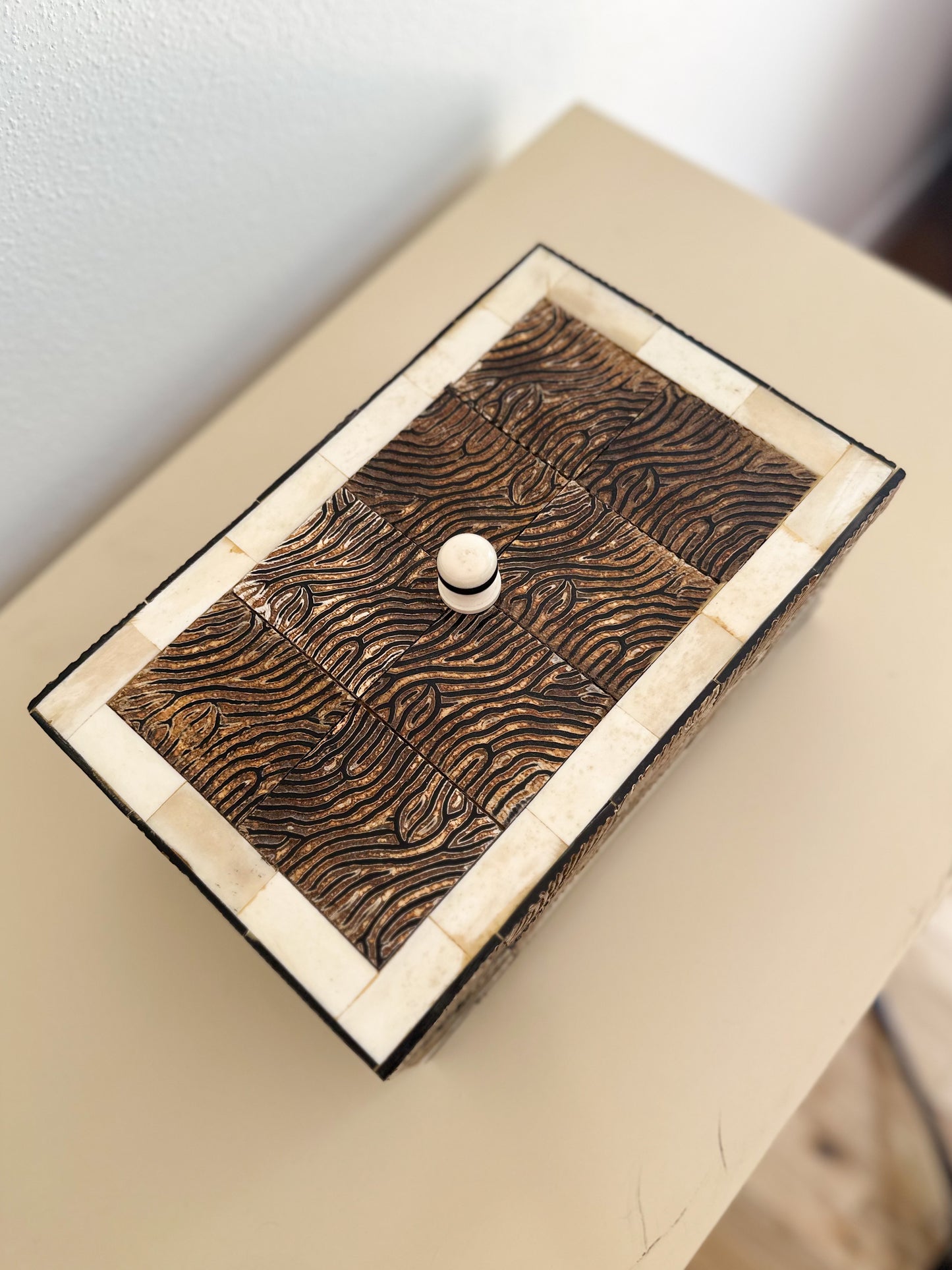 1980s Textured Bone and Faux Shell Jewelry Box