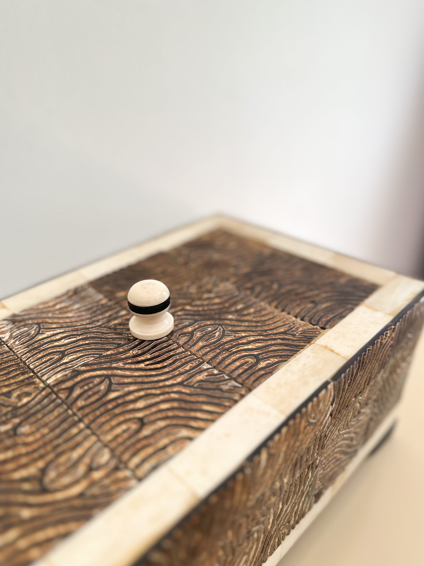 1980s Textured Bone and Faux Shell Jewelry Box