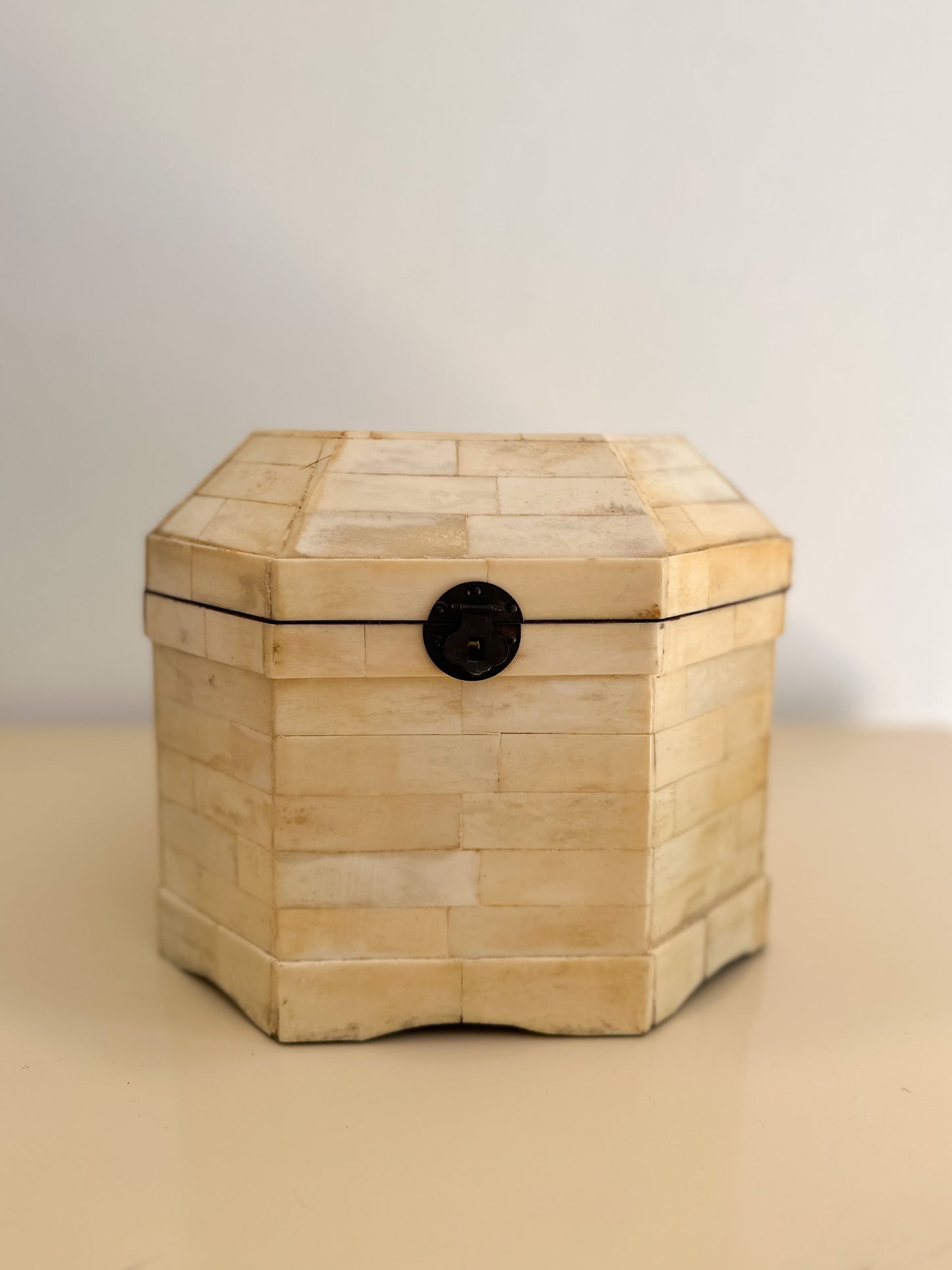 1980s Ivory Bone Octagonal Boxes - 2 Available