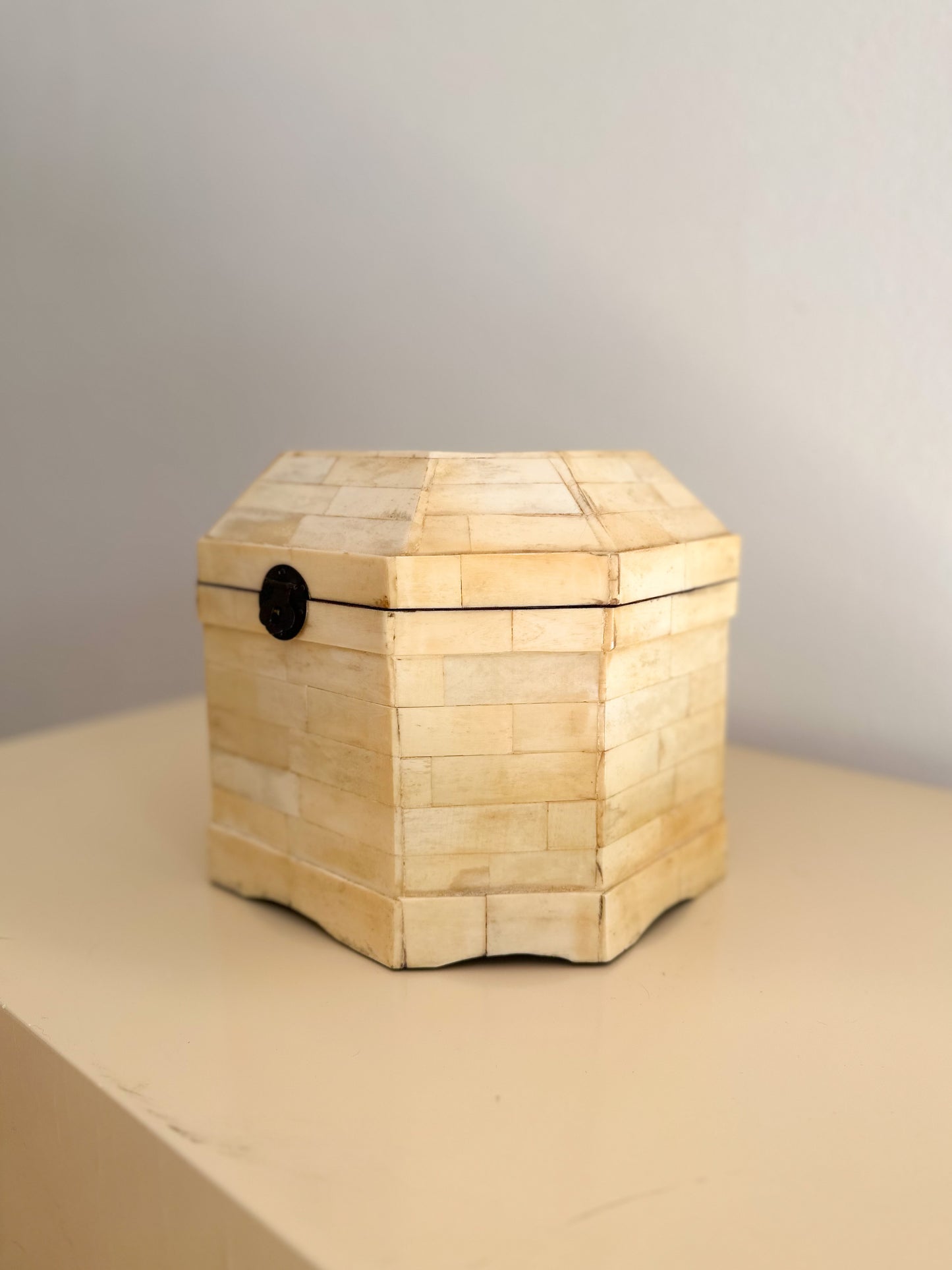 1980s Ivory Bone Octagonal Boxes - 2 Available