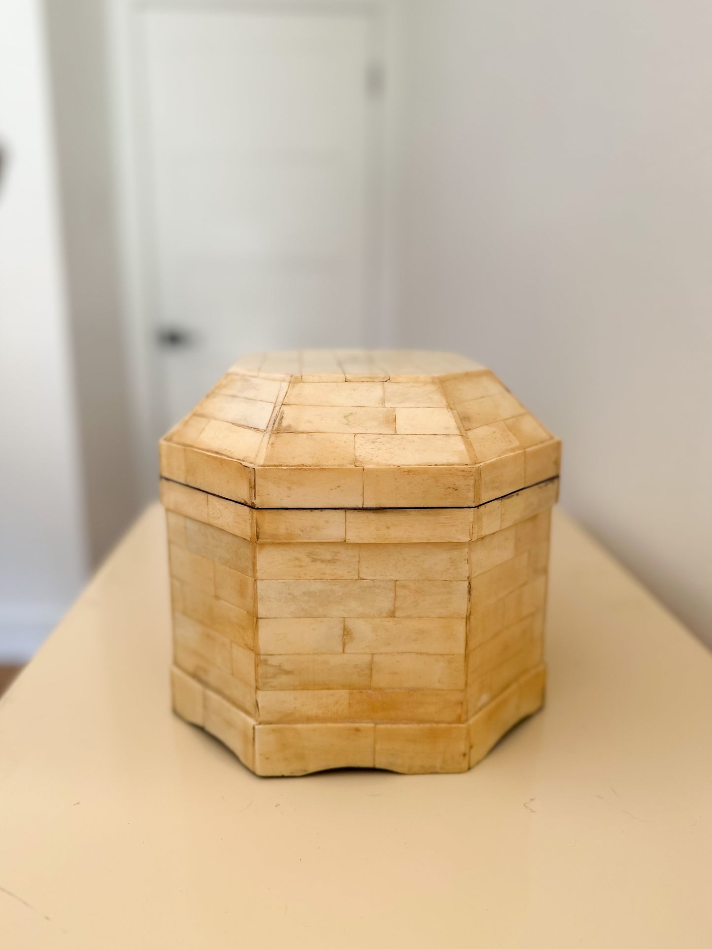 1980s Ivory Bone Octagonal Boxes - 2 Available