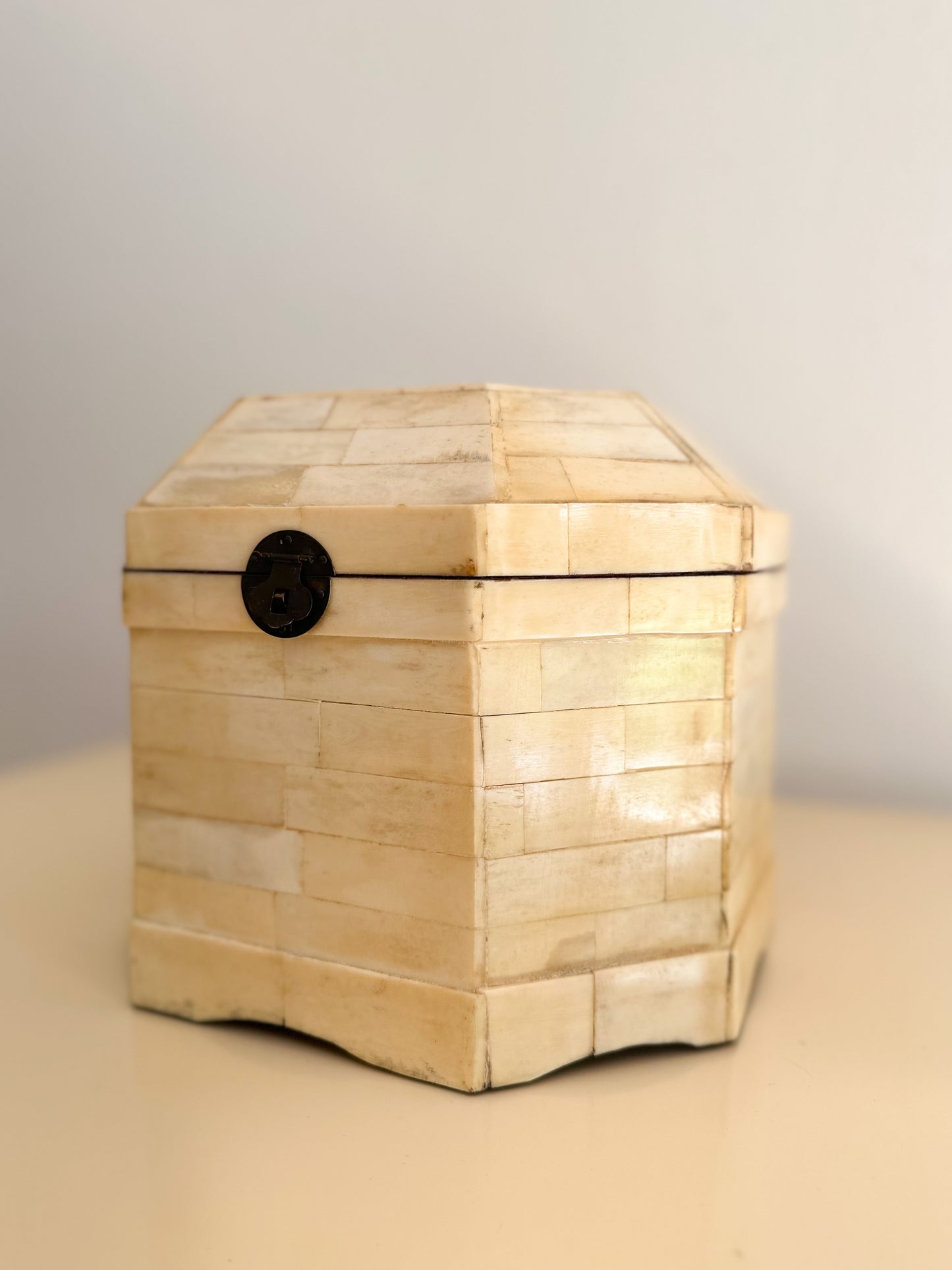 1980s Ivory Bone Octagonal Boxes - 2 Available