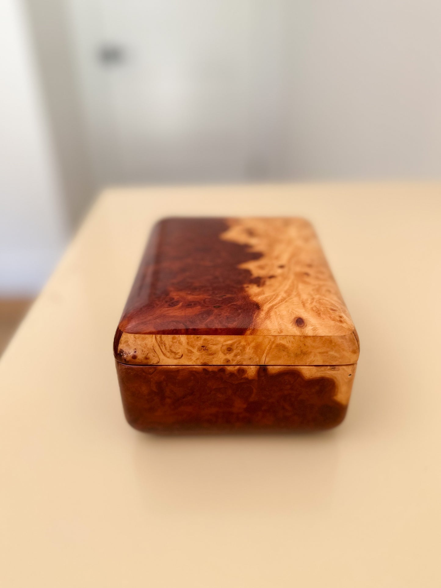 1980s Small Lacquered Burlwood Trinket Box