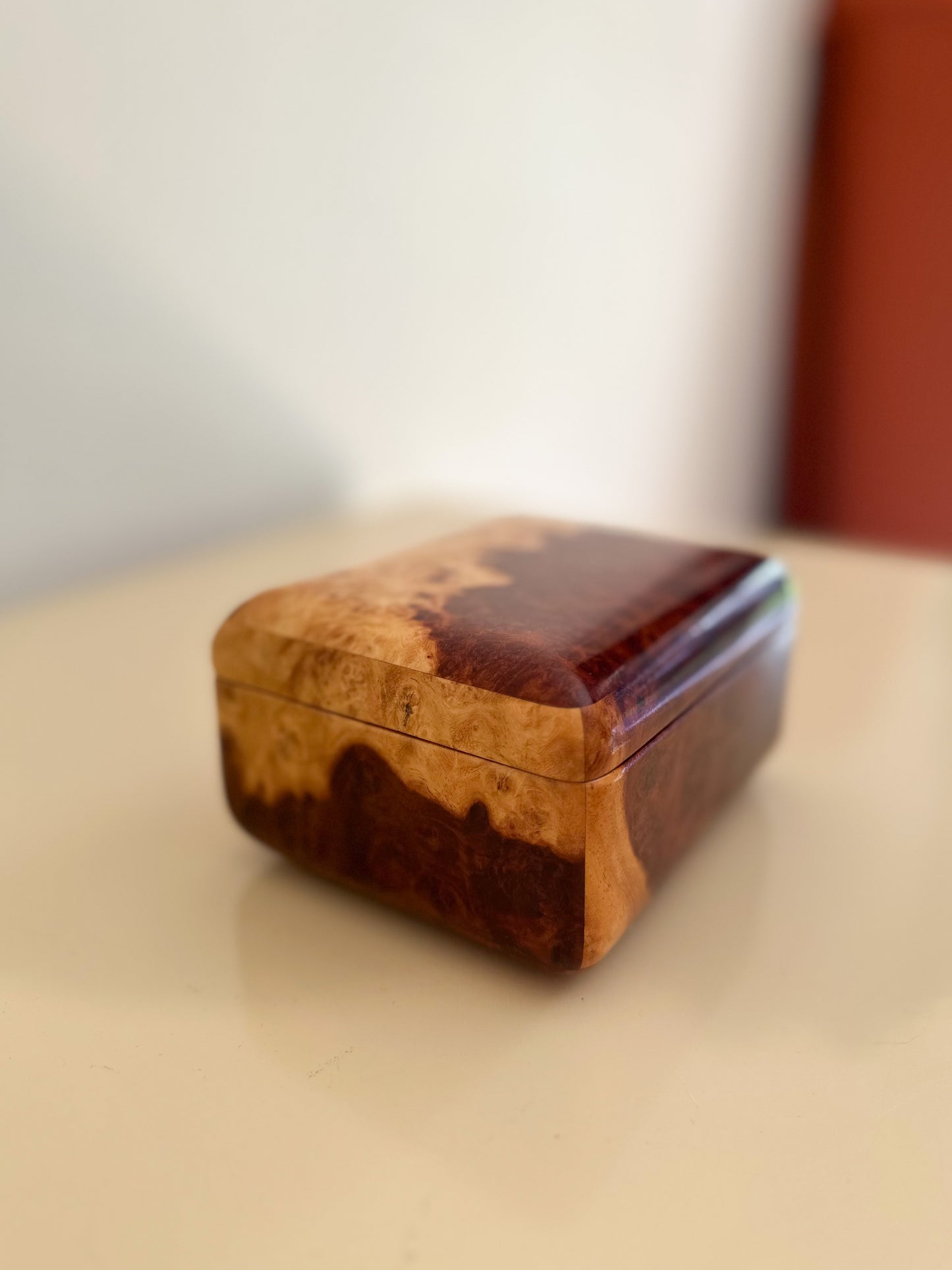 1980s Small Lacquered Burlwood Trinket Box