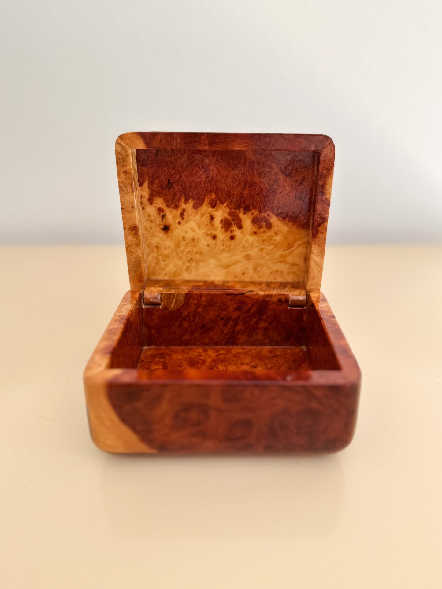 1980s Small Lacquered Burlwood Trinket Box