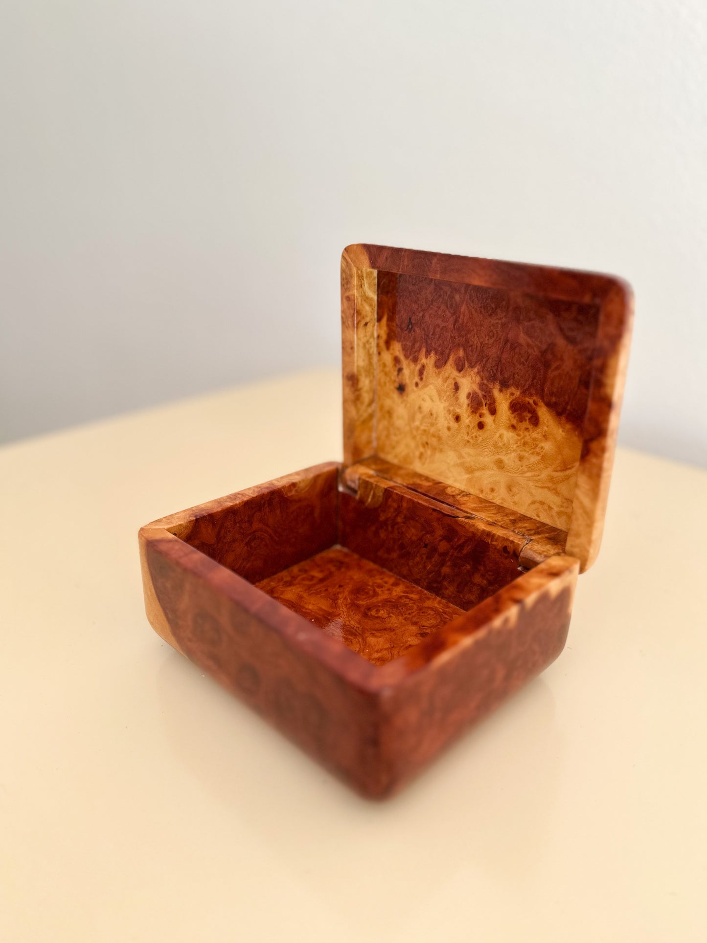 1980s Small Lacquered Burlwood Trinket Box