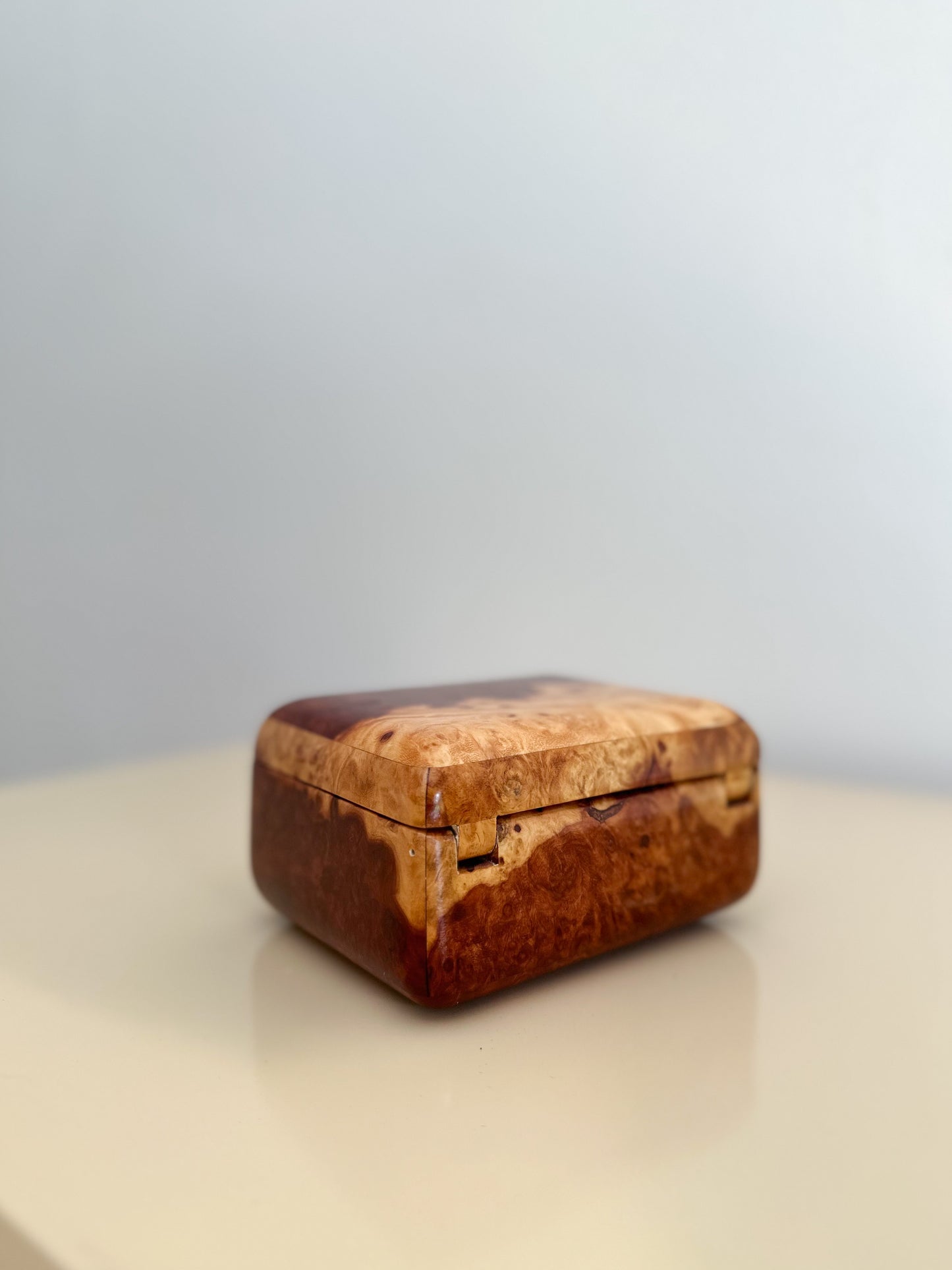 1980s Small Lacquered Burlwood Trinket Box