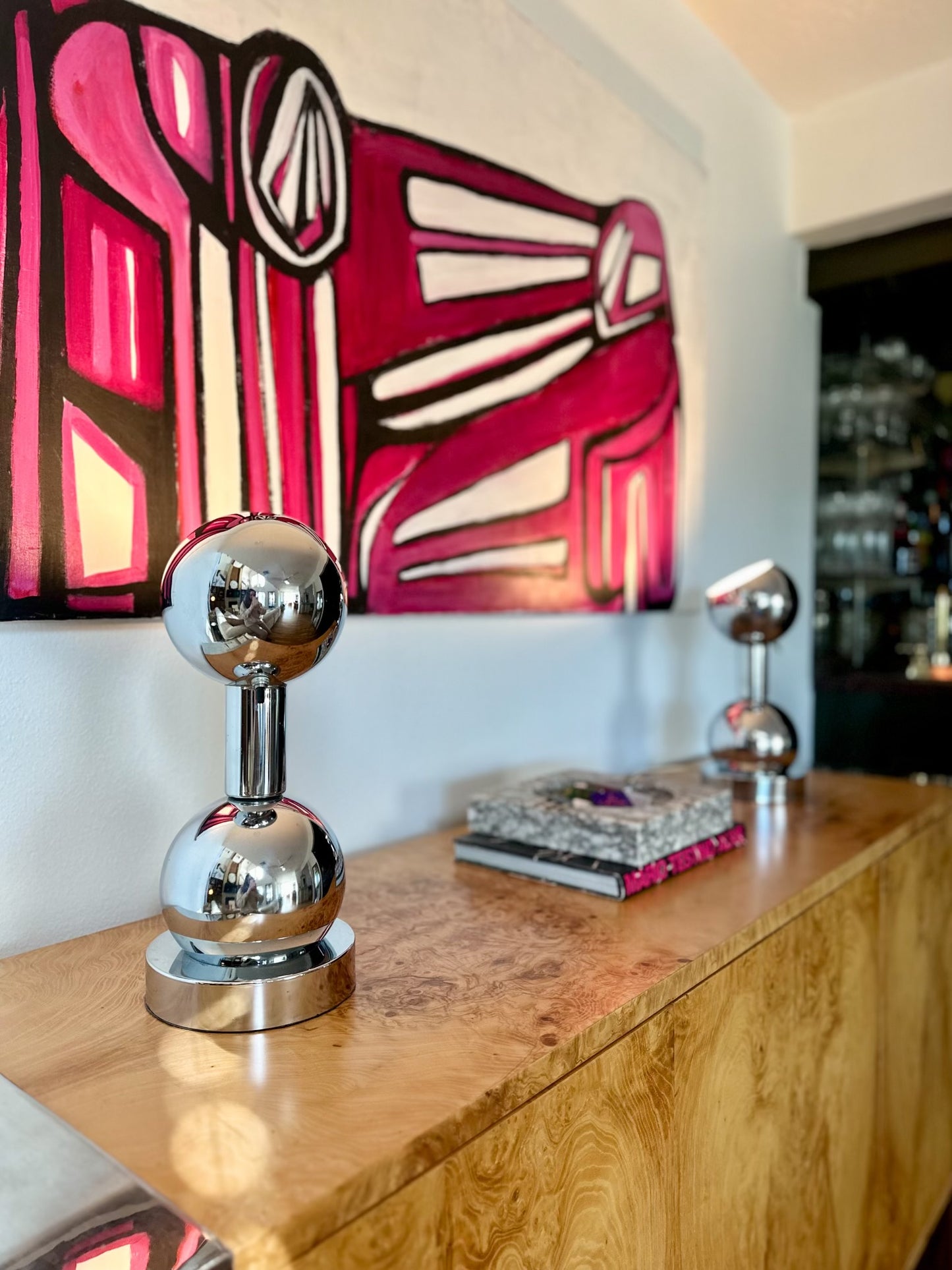 1970s Chrome Eyeball Lamps Attributed to Robert Sonneman - a pair