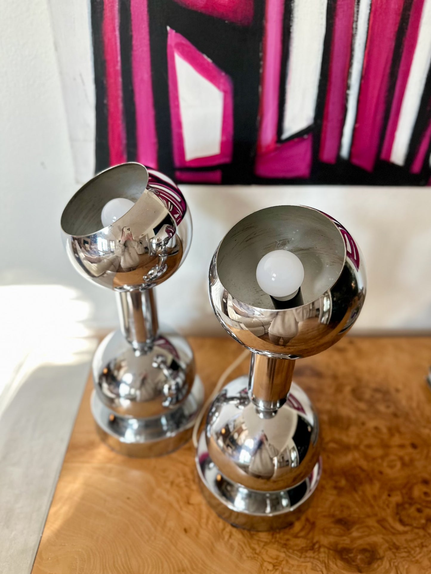 1970s Chrome Eyeball Lamps Attributed to Robert Sonneman - a pair