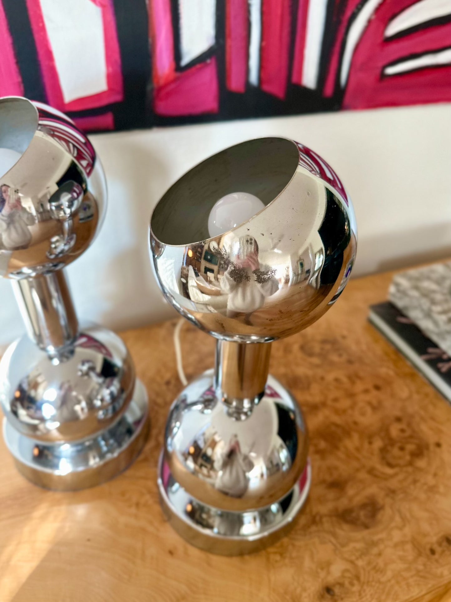 1970s Chrome Eyeball Lamps Attributed to Robert Sonneman - a pair