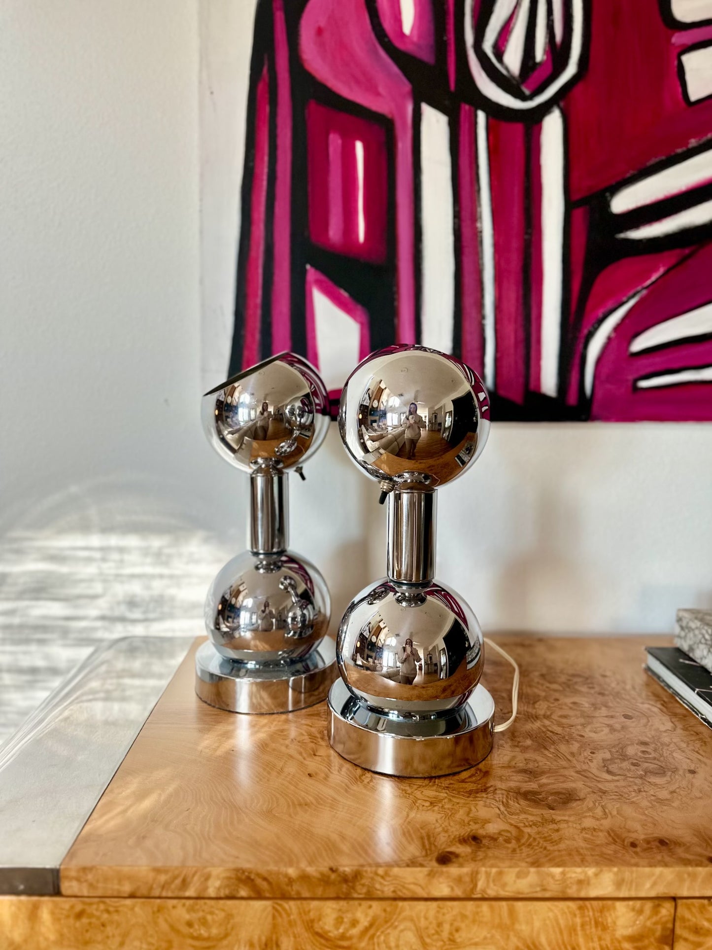 1970s Chrome Eyeball Lamps Attributed to Robert Sonneman - a pair