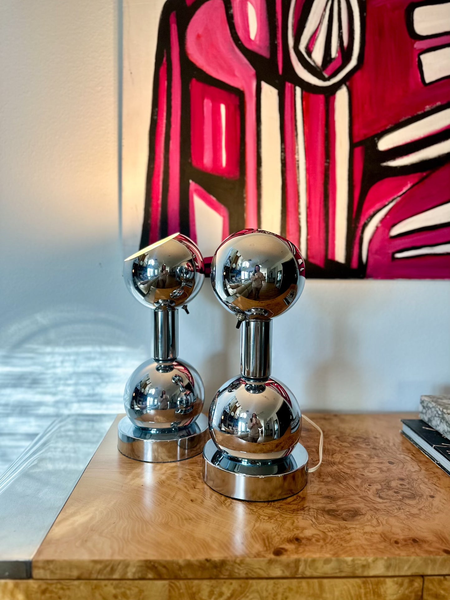1970s Chrome Eyeball Lamps Attributed to Robert Sonneman - a pair
