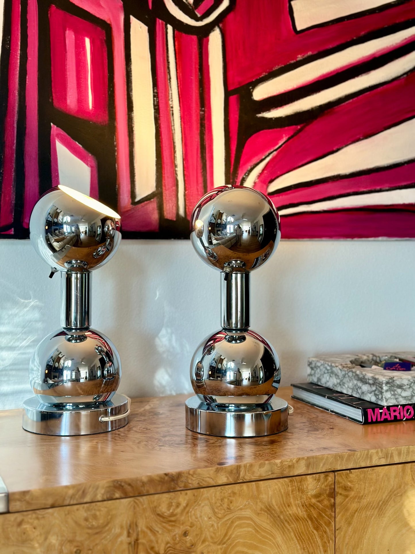 1970s Chrome Eyeball Lamps Attributed to Robert Sonneman - a pair