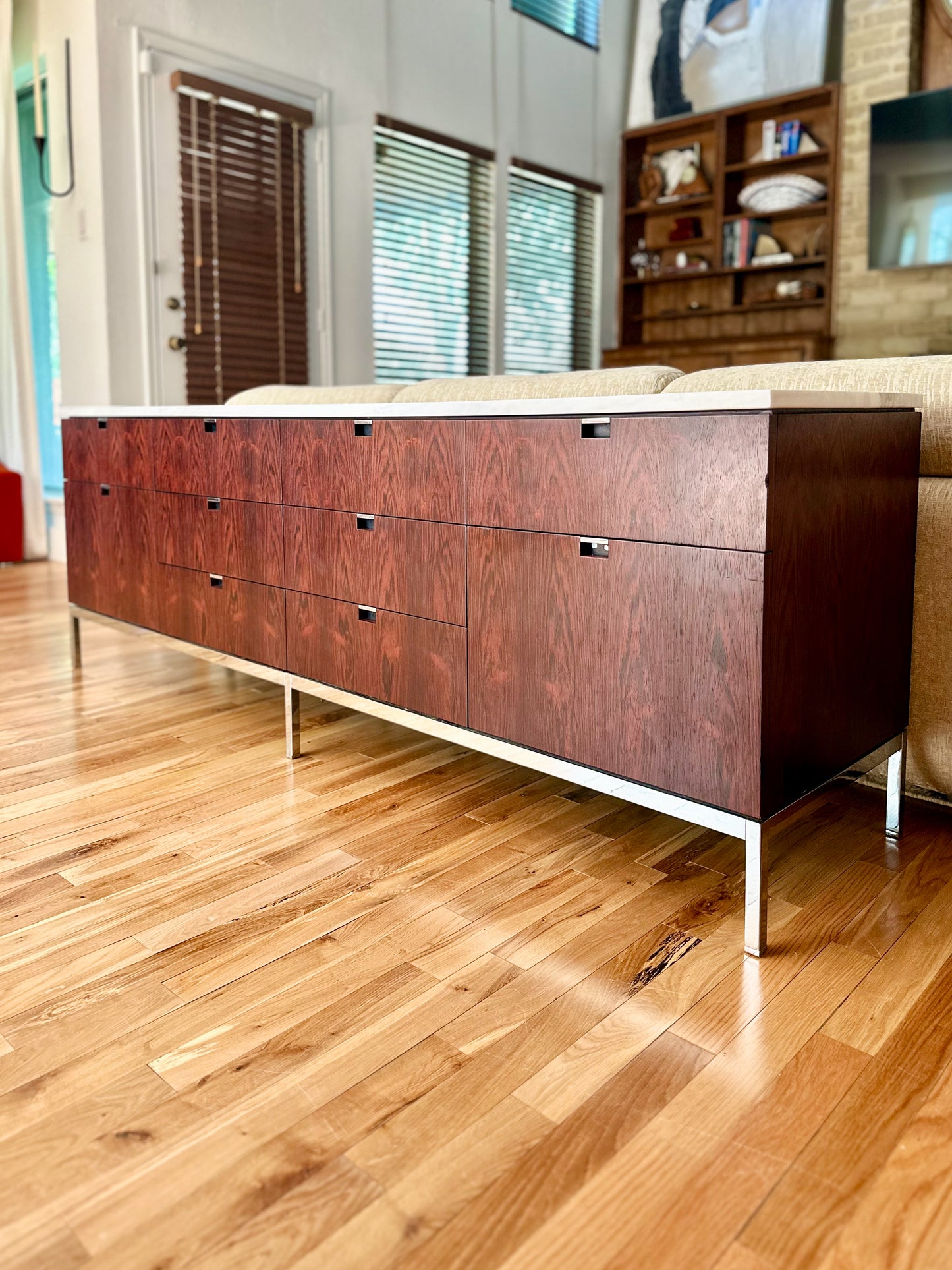 1960s Florence Knoll Rosewood and Marble 4 Position Credenza