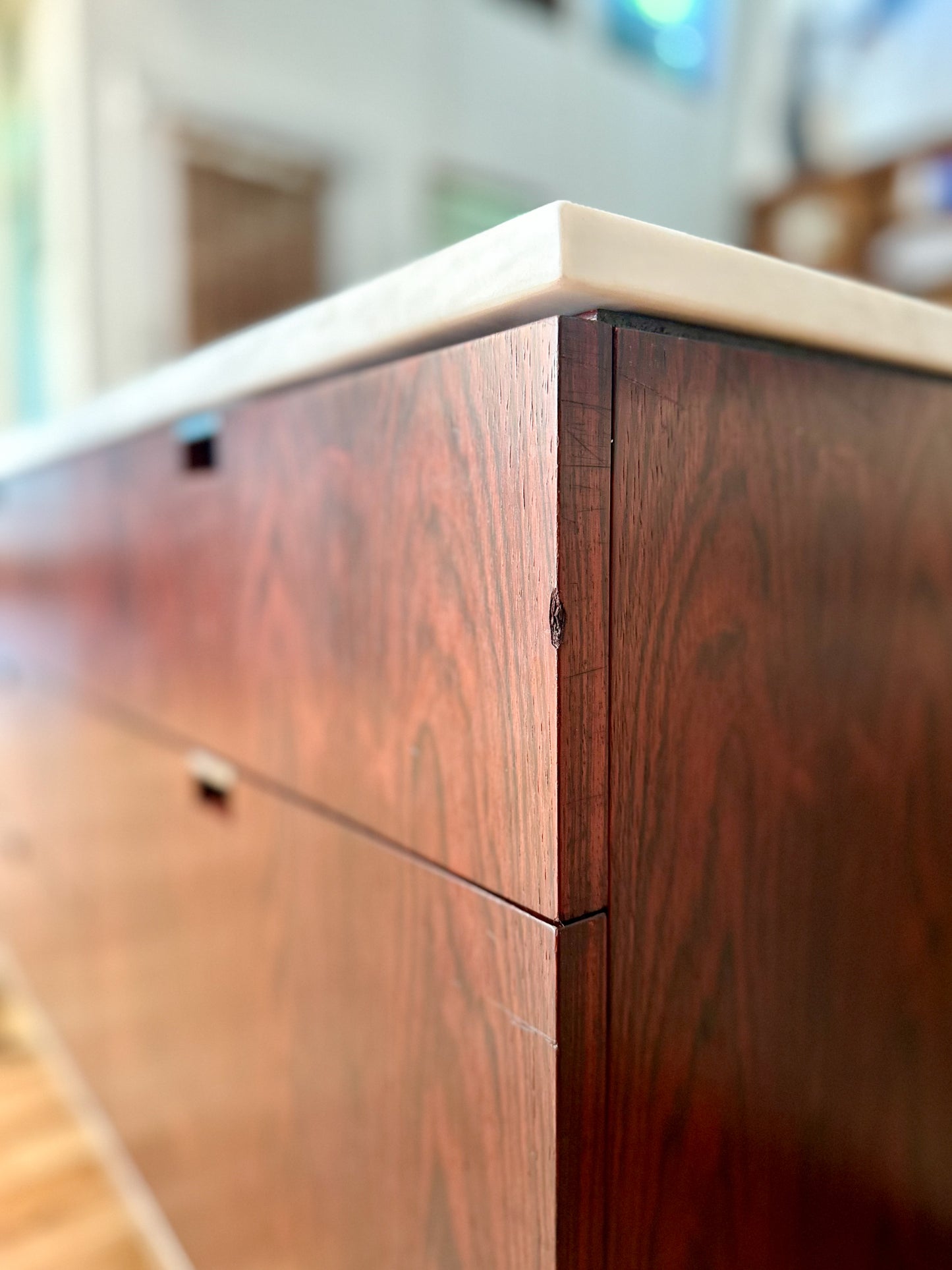 1960s Florence Knoll Rosewood and Marble 4 Position Credenza