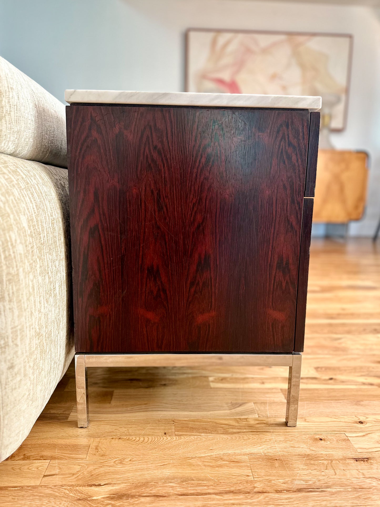 1960s Florence Knoll Rosewood and Marble 4 Position Credenza