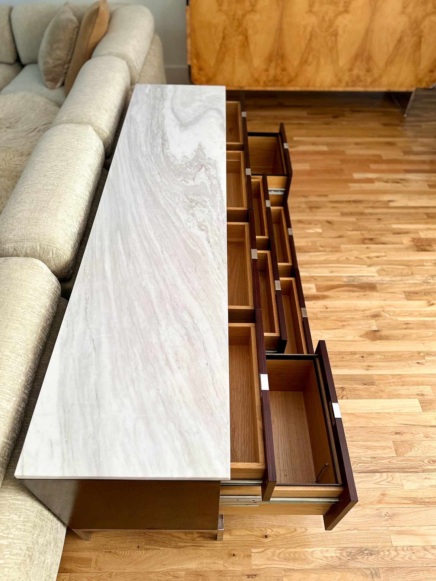 1960s Florence Knoll Rosewood and Marble 4 Position Credenza