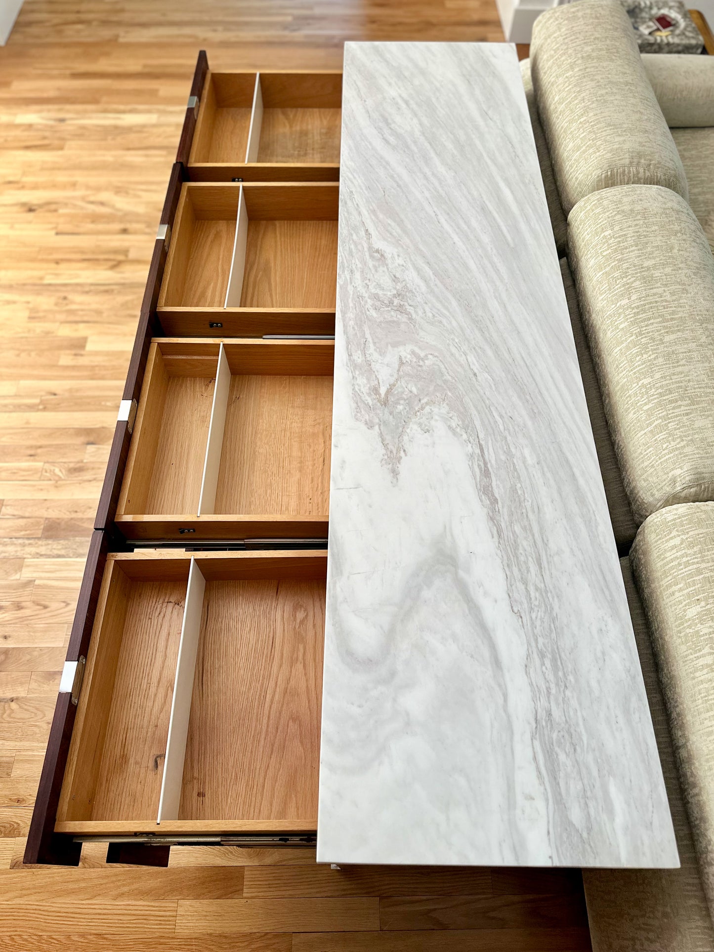 1960s Florence Knoll Rosewood and Marble 4 Position Credenza